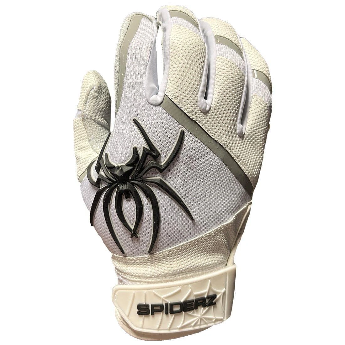 2023 Spiderz Pro Model Batting Gloves: White/Black/Silver 4 2023 Spiderz Pro Model Batting Gloves: White/Black/Silver - Image 2