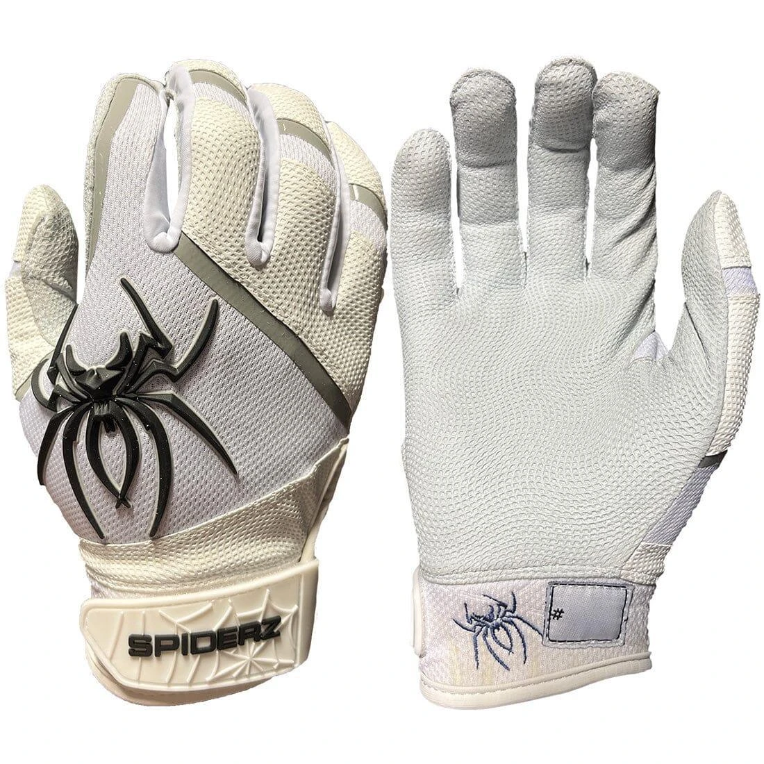 2023 Spiderz Pro Model Batting Gloves: White/Black/Silver 3 2023 Spiderz Pro Model Batting Gloves: White/Black/Silver