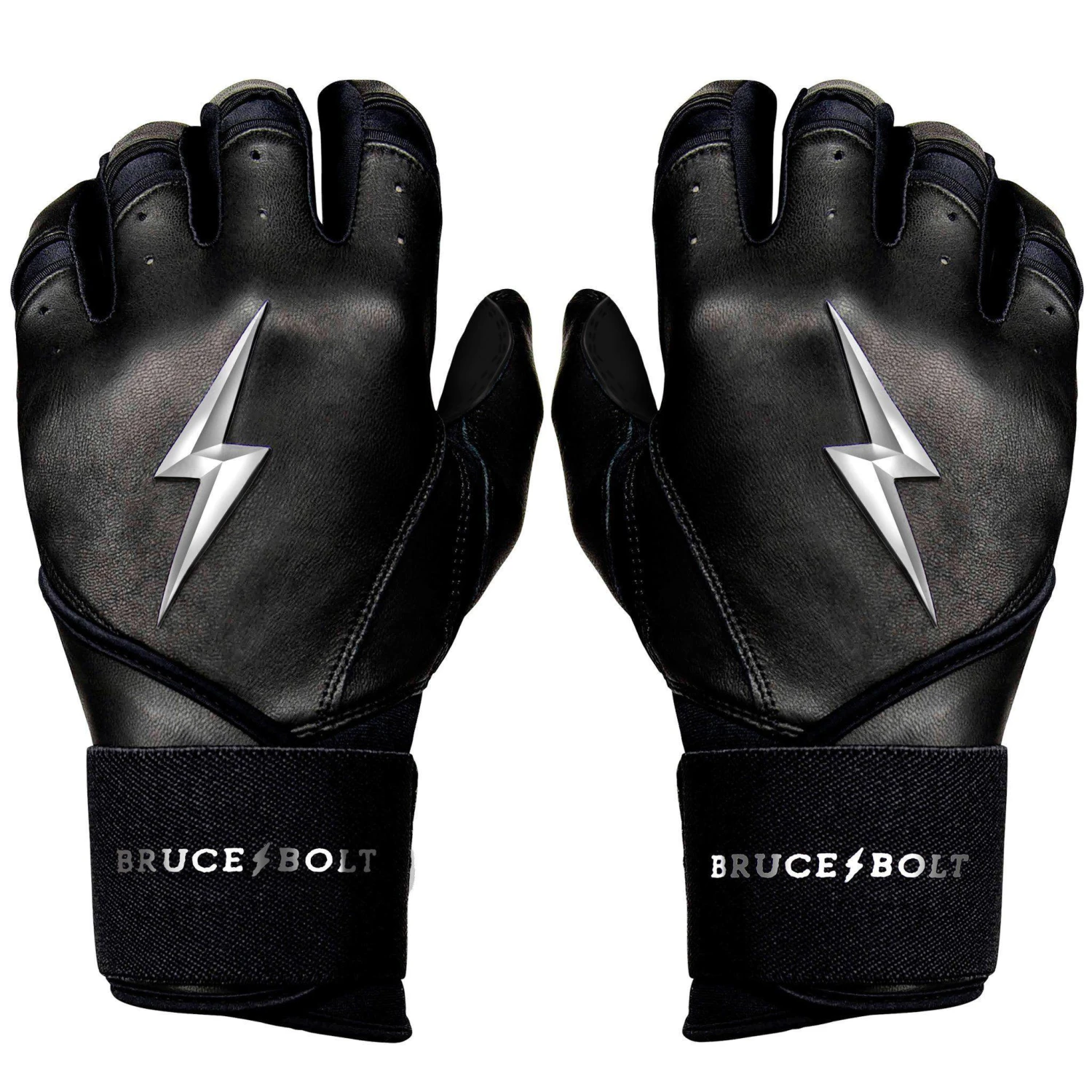 Bruce Bolt PREMIUM PRO Chrome Series Long Cuff Batting Gloves: Black 3 Bruce Bolt PREMIUM PRO Chrome Series Long Cuff Batting Gloves: Black