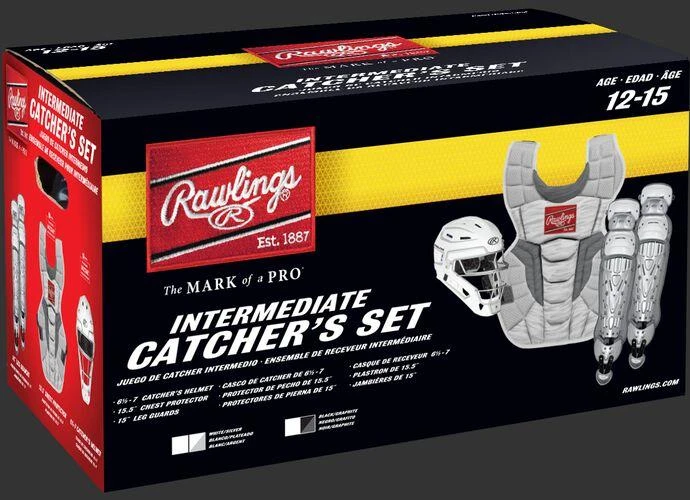 Rawlings Intermediate White/Silver VELO 2.0 Catcher's Gear Box Set: CSV2I-W/SIL 4 Rawlings Intermediate White/Silver VELO 2.0 Catcher's Gear Box Set: CSV2I-W/SIL - Image 2