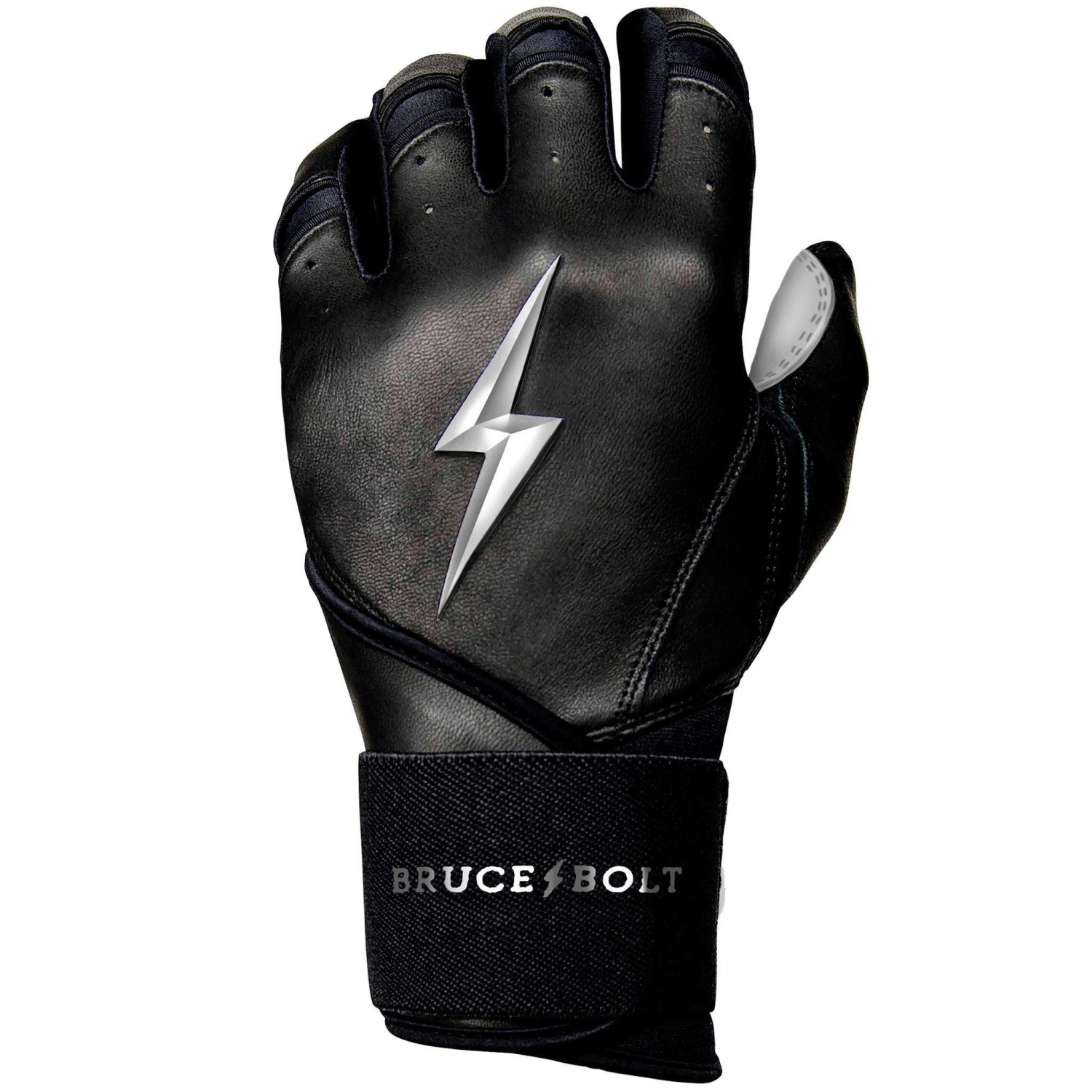 Bruce Bolt PREMIUM PRO Chrome Series Long Cuff Batting Gloves: Black 7 Bruce Bolt PREMIUM PRO Chrome Series Long Cuff Batting Gloves: Black - Image 5