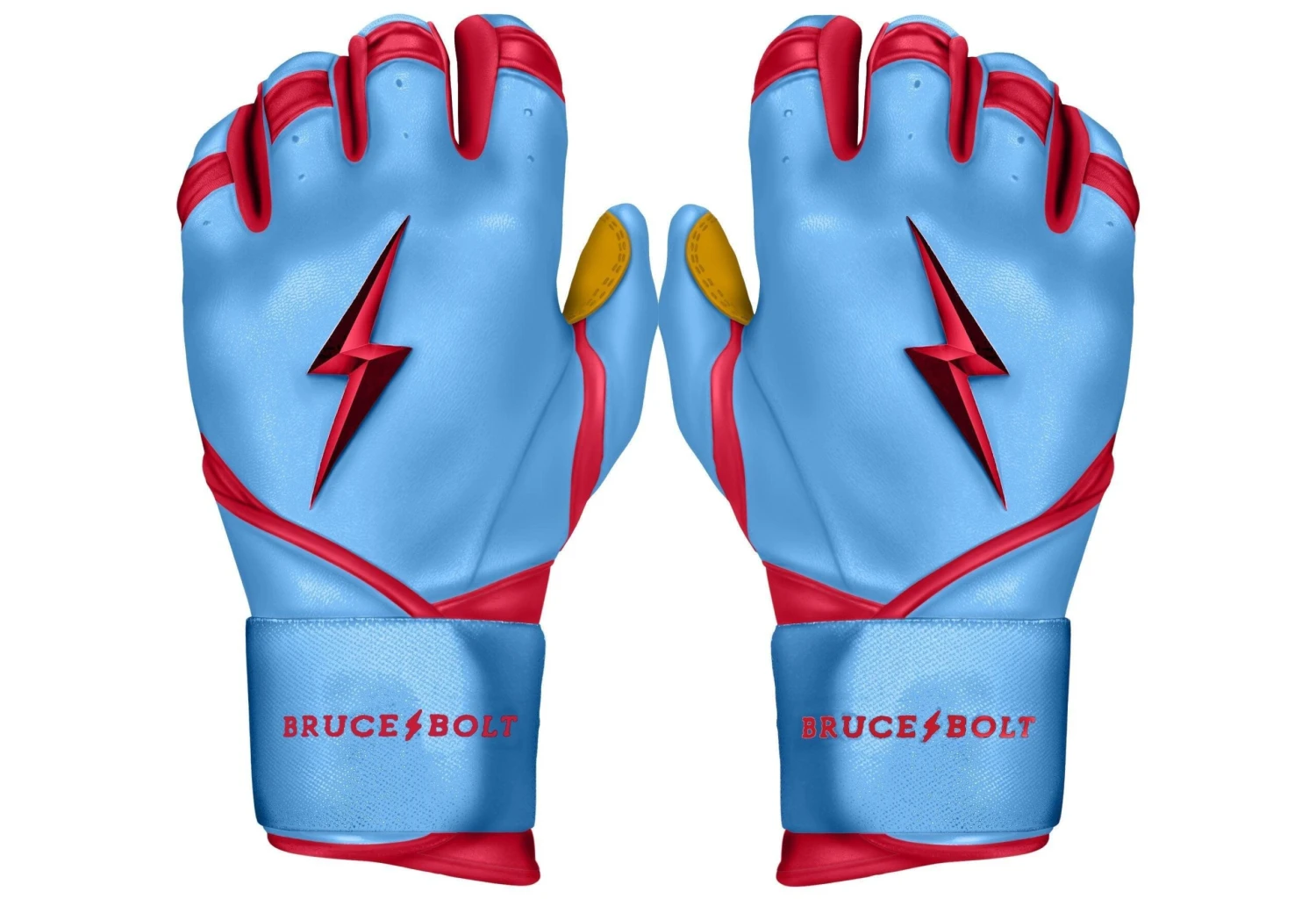 Bruce Bolt PREMIUM PRO BADER Series Long Cuff Batting Gloves: Baby Blue 3 Bruce Bolt PREMIUM PRO BADER Series Long Cuff Batting Gloves: Baby Blue