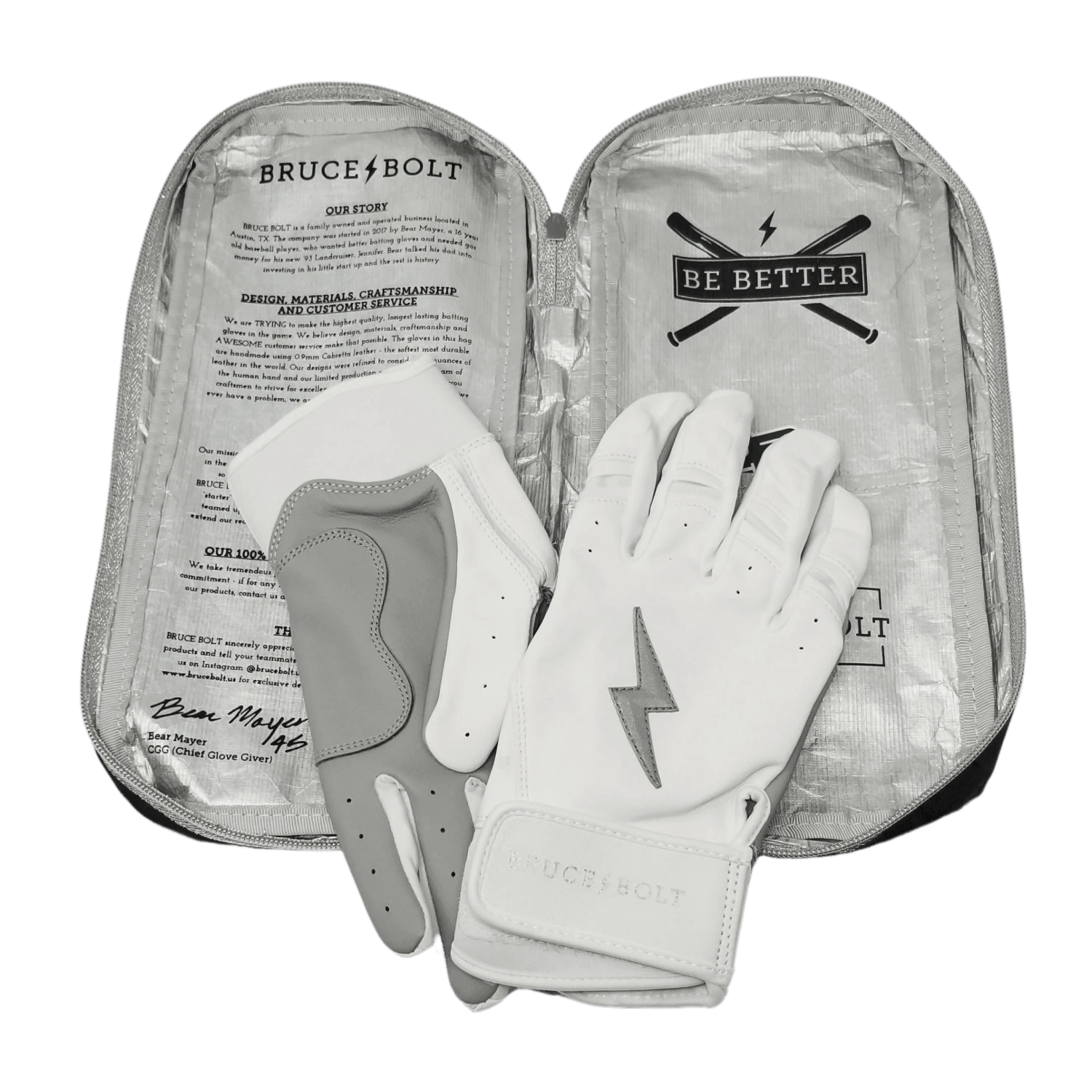 Bruce Bolt PREMIUM PRO Chrome Series Short Cuff Batting Gloves: White 6 Bruce Bolt PREMIUM PRO Chrome Series Short Cuff Batting Gloves: White - Image 4