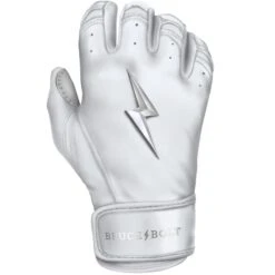 Bruce Bolt PREMIUM PRO Chrome Series Short Cuff Batting Gloves: White 18 Bruce Bolt PREMIUM PRO Chrome Series Short Cuff Batting Gloves: White -Baseball Shop SC CHRW RIGHT