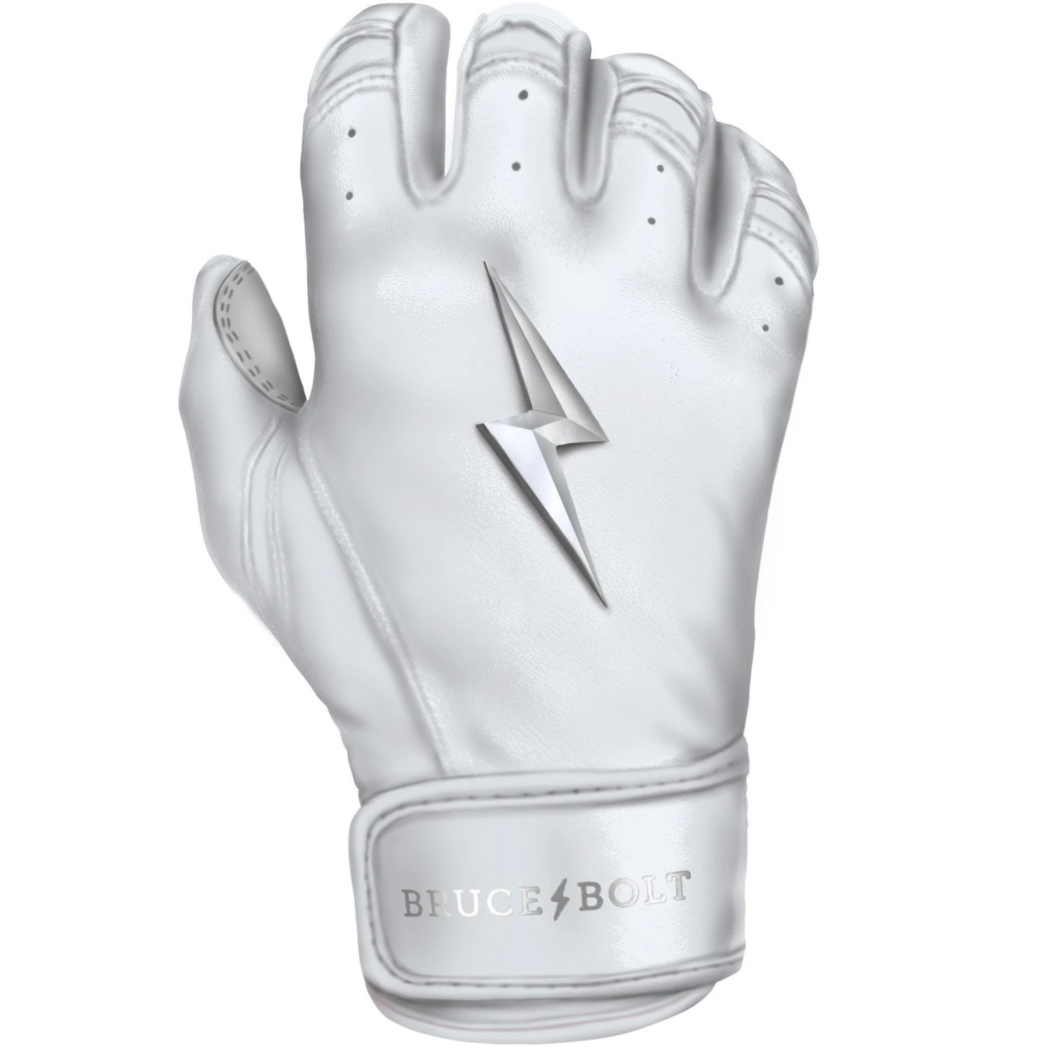 Bruce Bolt PREMIUM PRO Chrome Series Short Cuff Batting Gloves: White 10 Bruce Bolt PREMIUM PRO Chrome Series Short Cuff Batting Gloves: White - Image 8