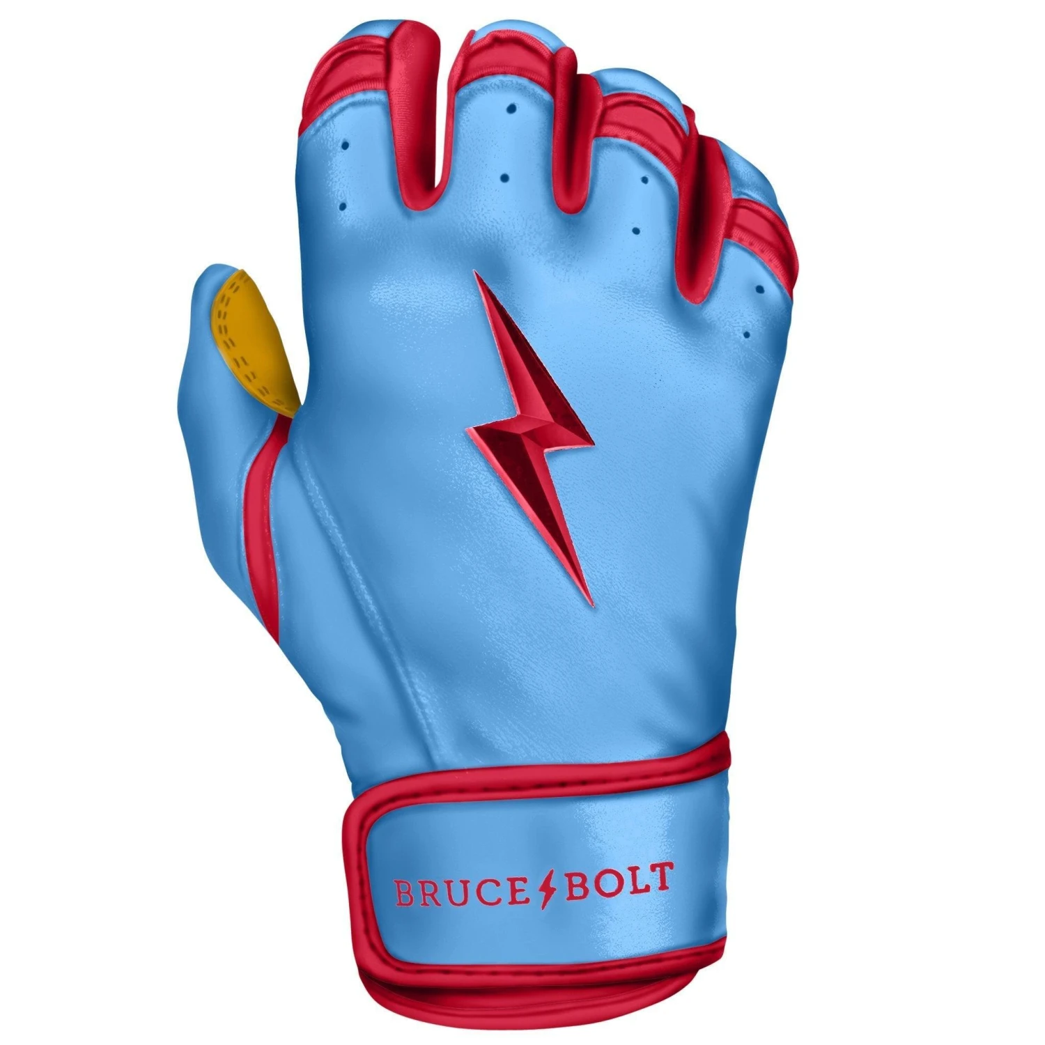 Bruce Bolt PREMIUM PRO BADER Series Short Cuff Batting Gloves: Baby Blue 6 Bruce Bolt PREMIUM PRO BADER Series Short Cuff Batting Gloves: Baby Blue - Image 4