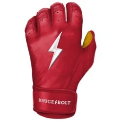 Bruce Bolt PREMIUM PRO Short Cuff Batting Gloves: Red -Baseball Shop SC REDG LEFT