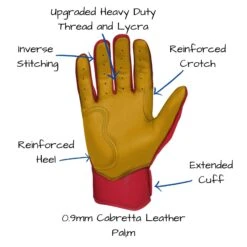 Bruce Bolt PREMIUM PRO Short Cuff Batting Gloves: Red -Baseball Shop SC REDG PALM CALLOUTS