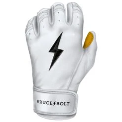 Bruce Bolt PREMIUM PRO Short Cuff Batting Gloves: White 18 Bruce Bolt PREMIUM PRO Short Cuff Batting Gloves: White -Baseball Shop SC WHTG LEFT