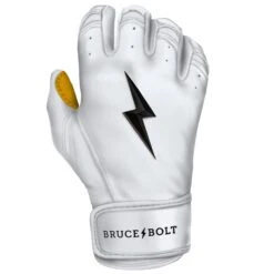 Bruce Bolt PREMIUM PRO Short Cuff Batting Gloves: White 19 Bruce Bolt PREMIUM PRO Short Cuff Batting Gloves: White -Baseball Shop SC WHTG RIGHT