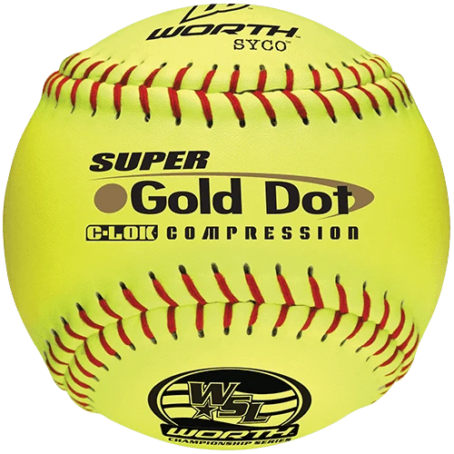 Worth 12" Super Gold Dot WSL Slowpitch Softballs (Dozen): YS44WSLC 3 Worth 12" Super Gold Dot WSL Slowpitch Softballs (Dozen): YS44WSLC