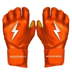 Bruce Bolt PREMIUM PRO Long Cuff Batting Gloves: Orange